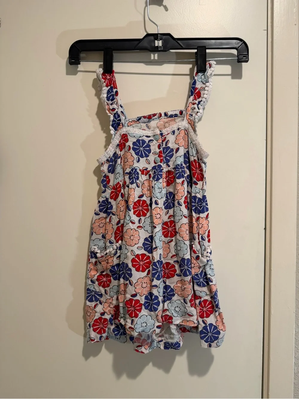 Genuine Kids from OshKosh Floral Sundress Size 4T Red White Blue Pom Pom